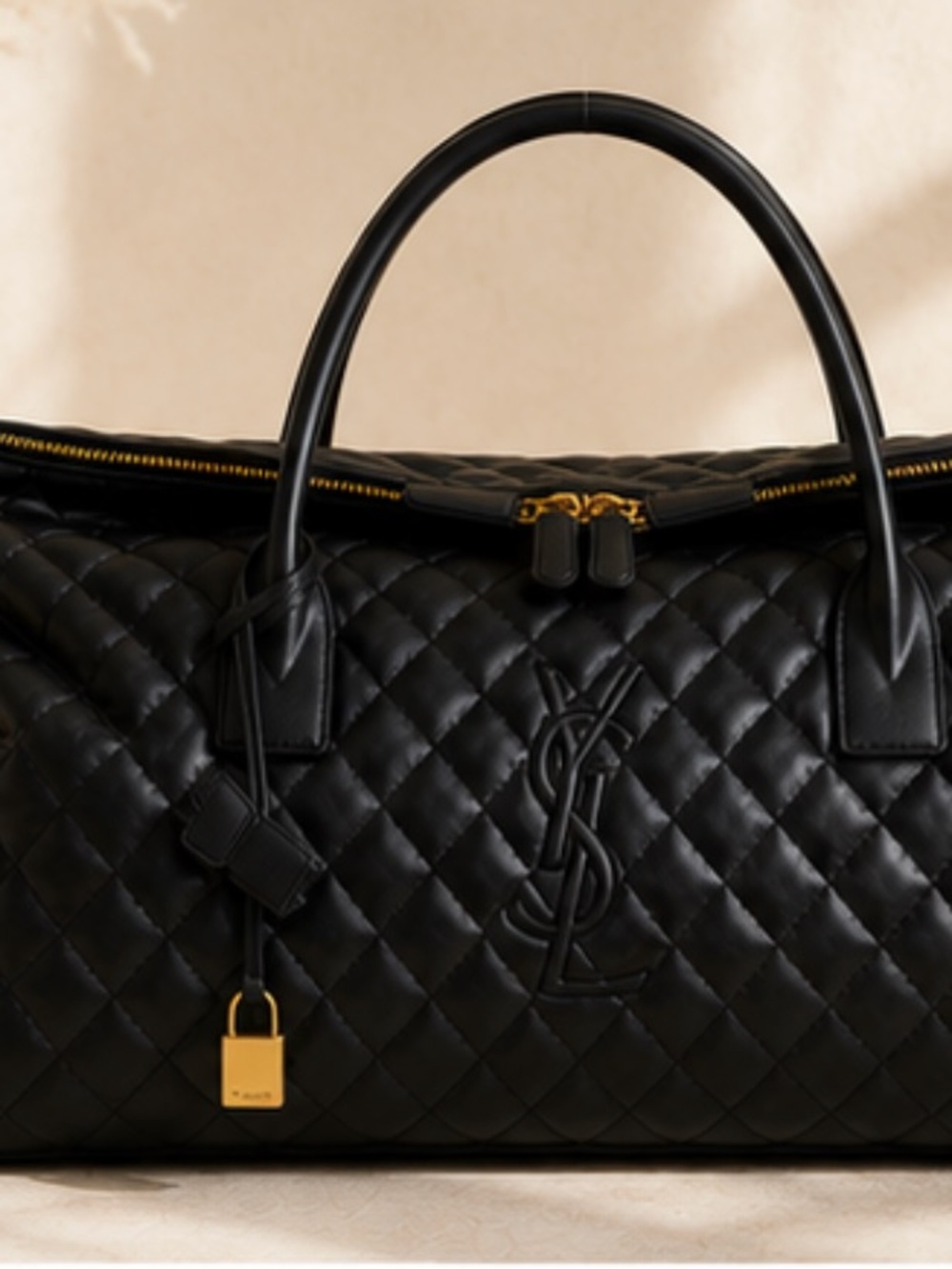 Saint Laurent Black Quilted Leather Tote with Gold Hardware - Picture 2 of 10